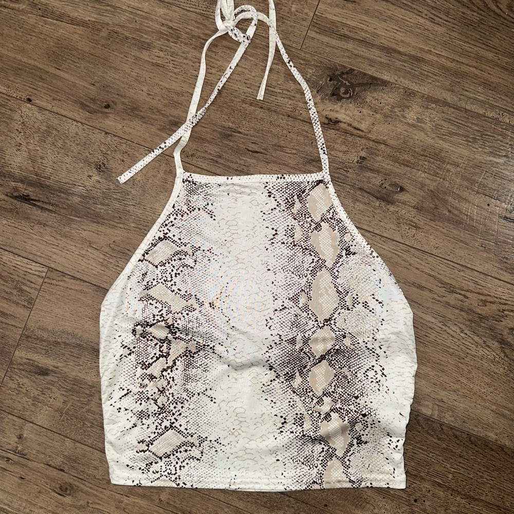 Snakeskin print cropped halter top